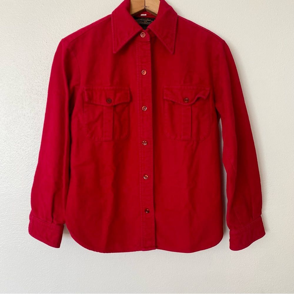 Vintage Eddie Bauer Red Flannel Button Up Collared Shirt Women's Size 10 S/M